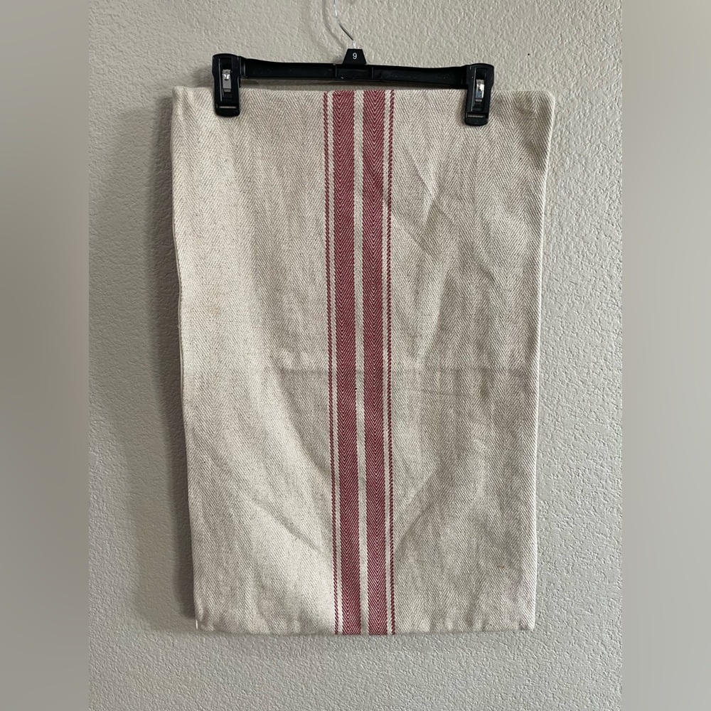 Pottery Barn linen blend pillow cases beige and red stripe 16x26